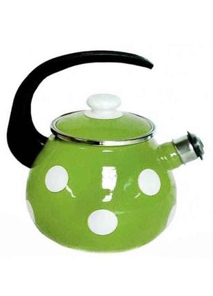 Чайник емальований зі свистком 2,5л/4 білий горох зелений (i2711/4) тм idilia