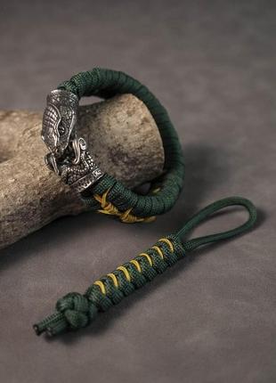 Паракордовый браслет fishtail с оплетением колючая проволока на застежке змея ручного литья, брелок в подарок