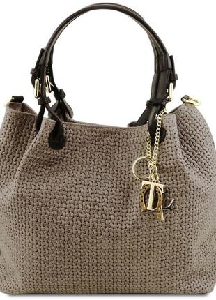 Шкіряна сумка-шоппер keyluck з плетеною тисненням tuscany tl141573