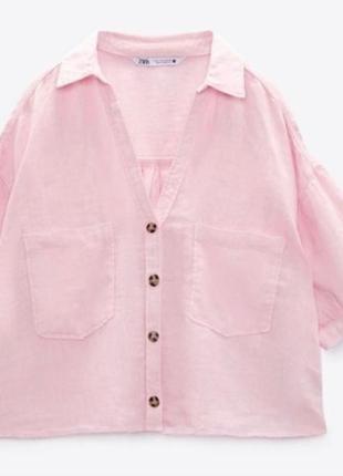 Блуза рубашка укороченная zara 
💯 лен, размер м