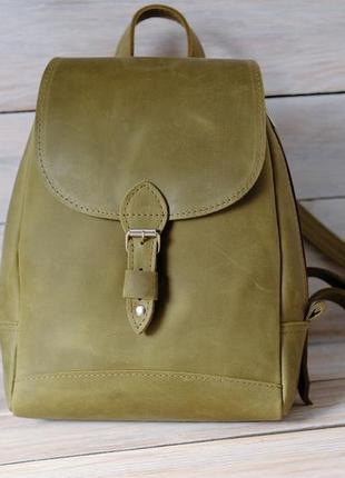 Женский кожаный рюкзак женева, натуральная кожа crazy horse, цвет оливка1 фото