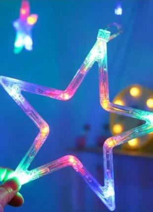Гірлянди новорічні led світлодіодні зірки різнобарвні 3m*80cm*50cm star curtain 1007 фото