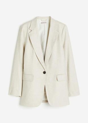 Пиджак из смеси льна светло-бежевый h&m базовый актуальный на лето осень весну женский жакет