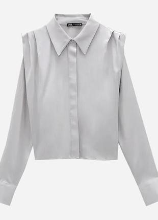Сатиновая рубашка зара однотонная широкая блузка блуза от zara