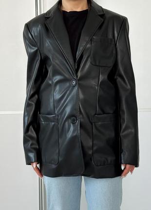 Куртка жіноча піджак під шкіру чорний трендовий fb sister