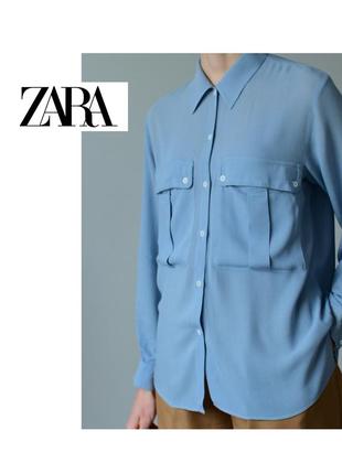 Голубая рубашка zara. рубашка блуза женская. легкая рубашка на весну-лето