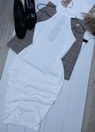 Біла міді сукня m плаття по фігурі літнє плаття з вирізом на спині