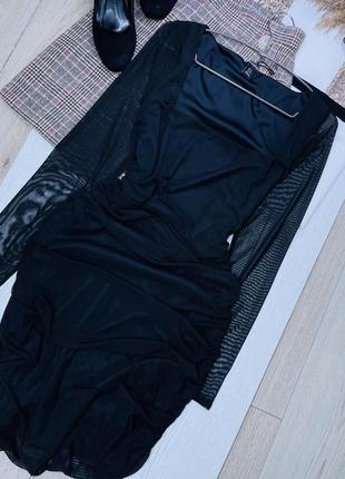 Нова чорна вечірня сукня boohoo xxl xl плаття з квадратним вирізом коротка сукня з драпіруванням фатинова сукня