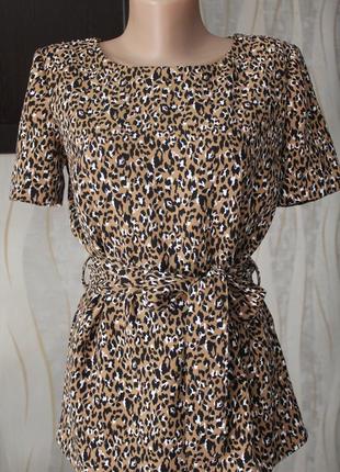 Блуза блузка футболка кофта леопардовая в леопардовый принт с поясом от next
