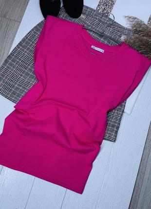 Рожева бавовняна футболка zara l oversize блуза з підплічниками бавовняна футболка зара
