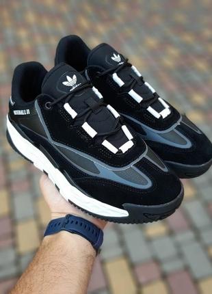 Кроссовки adidas niteball и черные на белой замша/кожа