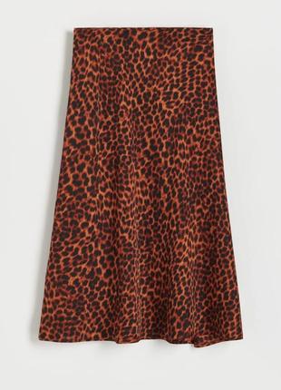 Леопардовий принт анімалістичний міді юбка спідниця сатинова reserved mango h&m