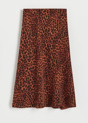 Леопардовый принт анималистичный миди юбка сатиновая reserved mango h&m