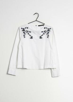 Стильная натуральная хлопковая блуза укороченная с вышивкой zara 40/l