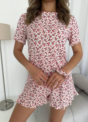 Женская летняя пижама с шортами домашний костюм