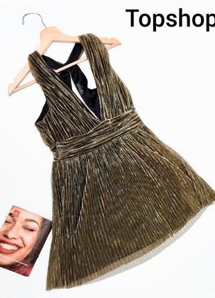 Жіноча золотиста приталена вечірня сукня міді з декольте з відкритою спиною від бренду topshop.