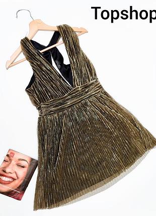 Жіноча золотиста приталена вечірня сукня міді з декольте з відкритою спиною від бренду topshop.