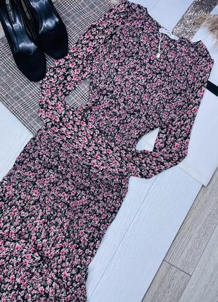 Новое миди платье mango xs s платье клёш длинное платье в цветочный принт платье на резинке