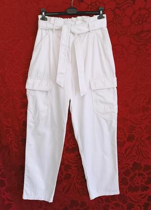 100% хлопок белые штаны высокая посадка карго летние джинсы с накладными карманами мом джинсы карго