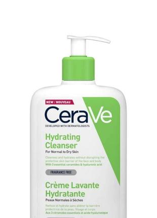 Очисна зволожувальна емульсія для нормальної та сухої шкіри обличчя й тіла cerave hydrating cleanser 473 мл оригинал