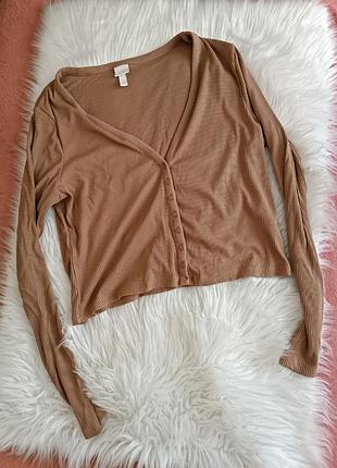 Кардиган топ укорочений кроп рубчик рукава кофтинка виріз