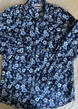 Чоловіча сорочка з квітковим принтом чорна з синім рубашка унісекс