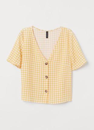 Топ в клетку вши h&amp;m желтый с пуговицами футболка женская летняя весенняя вискозная натуральная легкая