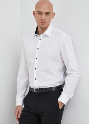 Шикарная хлопковая рубашка белого цвета olymp luxor modern fit, 💯 оригинал