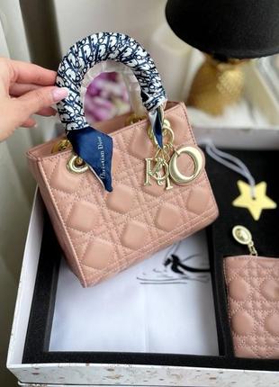 Люксовый комплект сумка и кошелек от christian dior набор сумка с кошельком dior розовая сумка christian dior lady