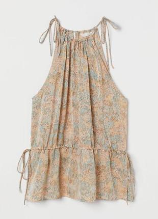 Пастельная блуза h&amp;m майка маечка с принтом женская летняя весенняя атласная сатиновая