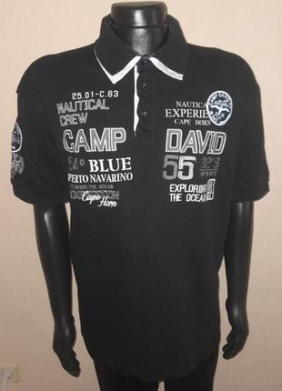 Бомбовая хлопковая футболка поло чёрного цвета camp david regular fit made in turkey