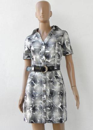 Изысканное серо-серебряное платье-рубашка с принтом 42 размер (36 евроразмер).