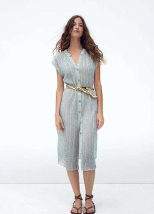 Полосатое платье миди с плетеным пояском от zara, размер s*