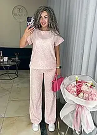 Легкий костюм из натуральной ткани (кофточка+брюки) мелкий принт разные расцветки2 фото