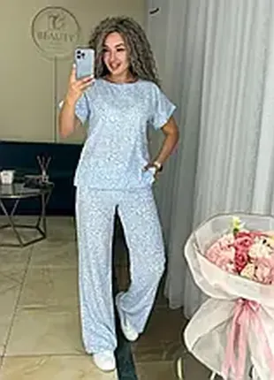 Легкий костюм из натуральной ткани (кофточка+брюки) мелкий принт разные расцветки4 фото