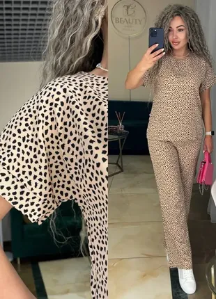 Легкий костюм из натуральной ткани (кофточка+брюки) мелкий принт разные расцветки9 фото