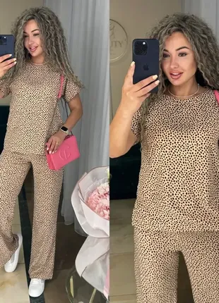 Легкий костюм из натуральной ткани (кофточка+брюки) мелкий принт разные расцветки10 фото