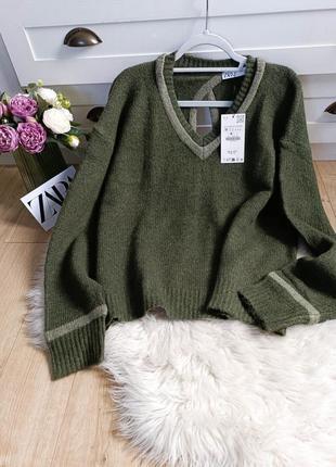Трикотажний светр із відкритою спиною від zara, розмір s, m