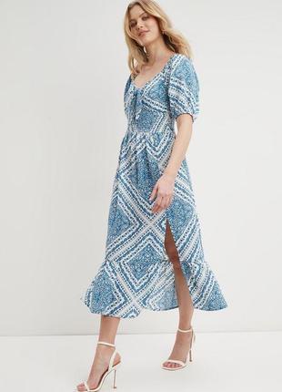 Платье сарафан голубое белое, геометрическое принт