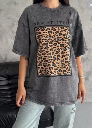 Накладной платеж ❤ турецкий оверсайз хлопковая удлиненная футболка туника варенья с принтом леопардовый