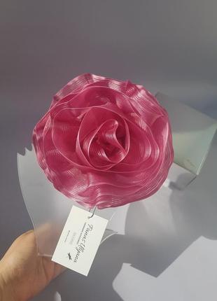 Брошь цветок розовая из органзы - 16 см