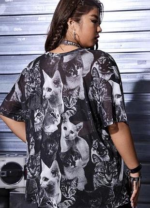 Футболка оверсайз, футболка сетка, футболка принт котики3 фото