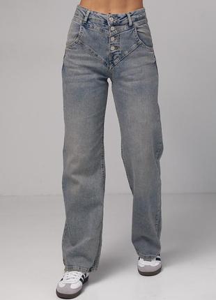 Женские джинсы straight с фигурной кокеткой, с имитацией трусиков