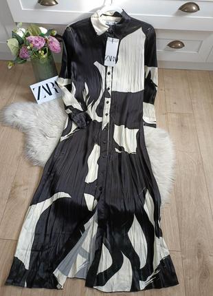 Платье-рубашка zw collection с принтом от zara, размер xs
