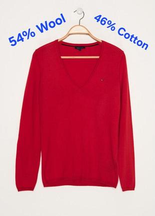 Шикарний вовняний пуловер червоного кольору з додаванням бавовни tommy hilfiger