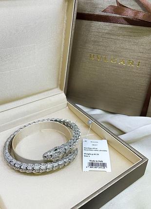 Срібний браслет булгарі bulgari широкий масивний змія змійка з камінням класика стильне тренд срібло проба 925 нове з биркою