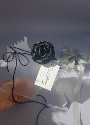 Чокер троянда чорна з атласу - 6 см