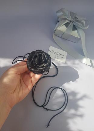 Чокер роза черная из атласа - 6 см