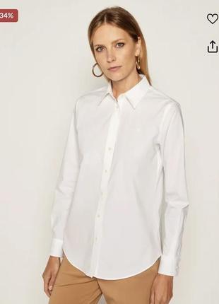 Polo ralph lauren женская белая рубашка на запонки, блузка, блуза, базова біла сорочка, приталенная рубашка