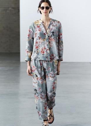 Блузка zw collection зі 100% льону з принтом